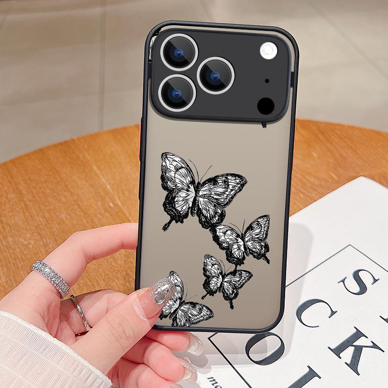 

Simple Butterfly Print Case For iPhone 17 Air 16e 16 15 14 Pro Max 13 15 Pro 17 Pro 17 Shockproof Soft Edge Hard PC Matte Phone Cover Apple iPhone 14 чёрный