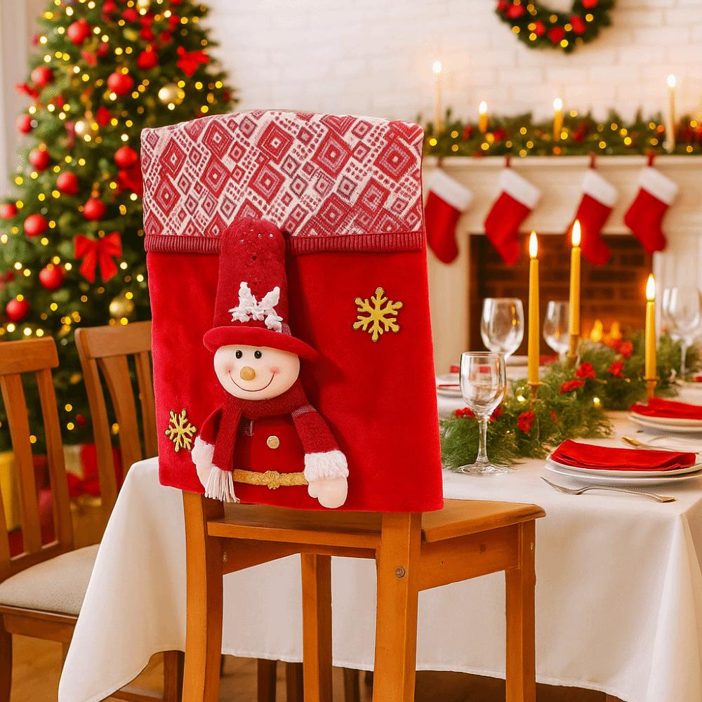 Cute Cartoon Christmas Chair Cover Soft Snowman Christmas Table Decor Decorative Removable Xmas Dinner Chair Seat Cover Party