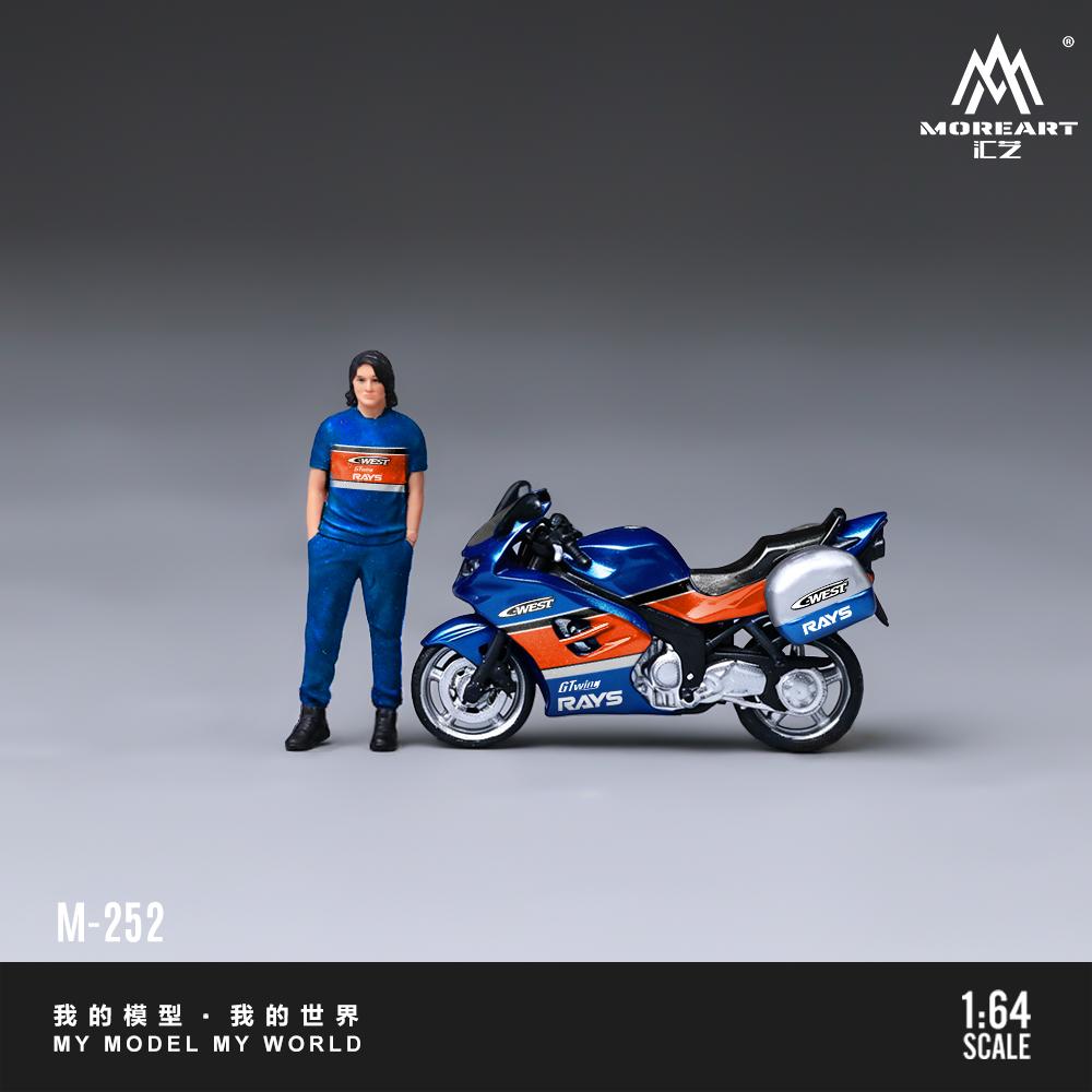 Vorbestellung*Moreart 1:64 St1050 Blau Aufkleber Motorrad Harzmodell Mit Figurenset Für Diorama Szene Dekoration Sammlerstück Ornament