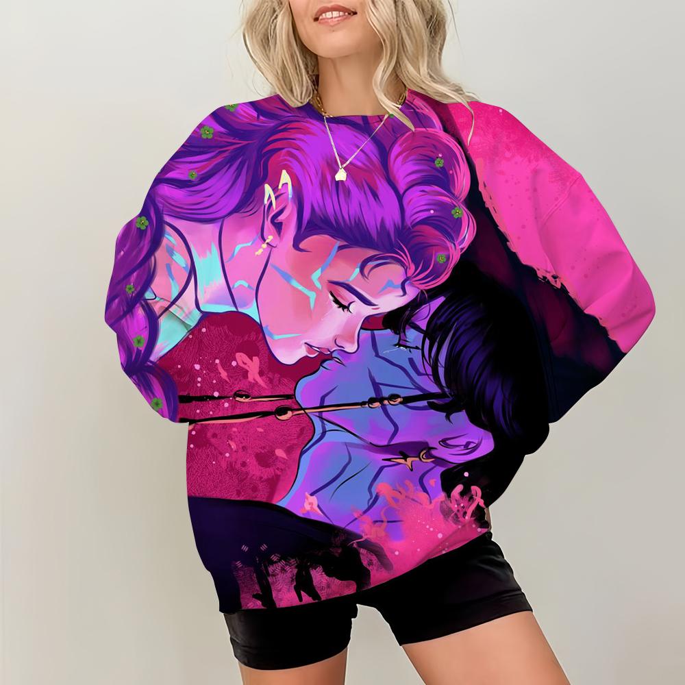 KPop Demon Hunters Print Pullover Sweatshirts Casual Long Sleeve Crew Neck Sweatshirts Fall Winter Women's Clothing