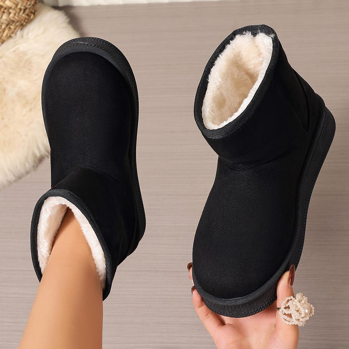 

Модные женские толстые теплые плюшевые зимние сапоги зима 2024 повседневные ботильоны на платформе женские удобные нескользящие хлопковые туфли женские 42 чёрный