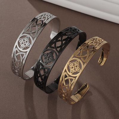 Hot-selling Fashionable and Versatile Hollow Stainless Steel Bracelets In Europe and America Popular Retro C Shaped Opening Men and Women Bracelets