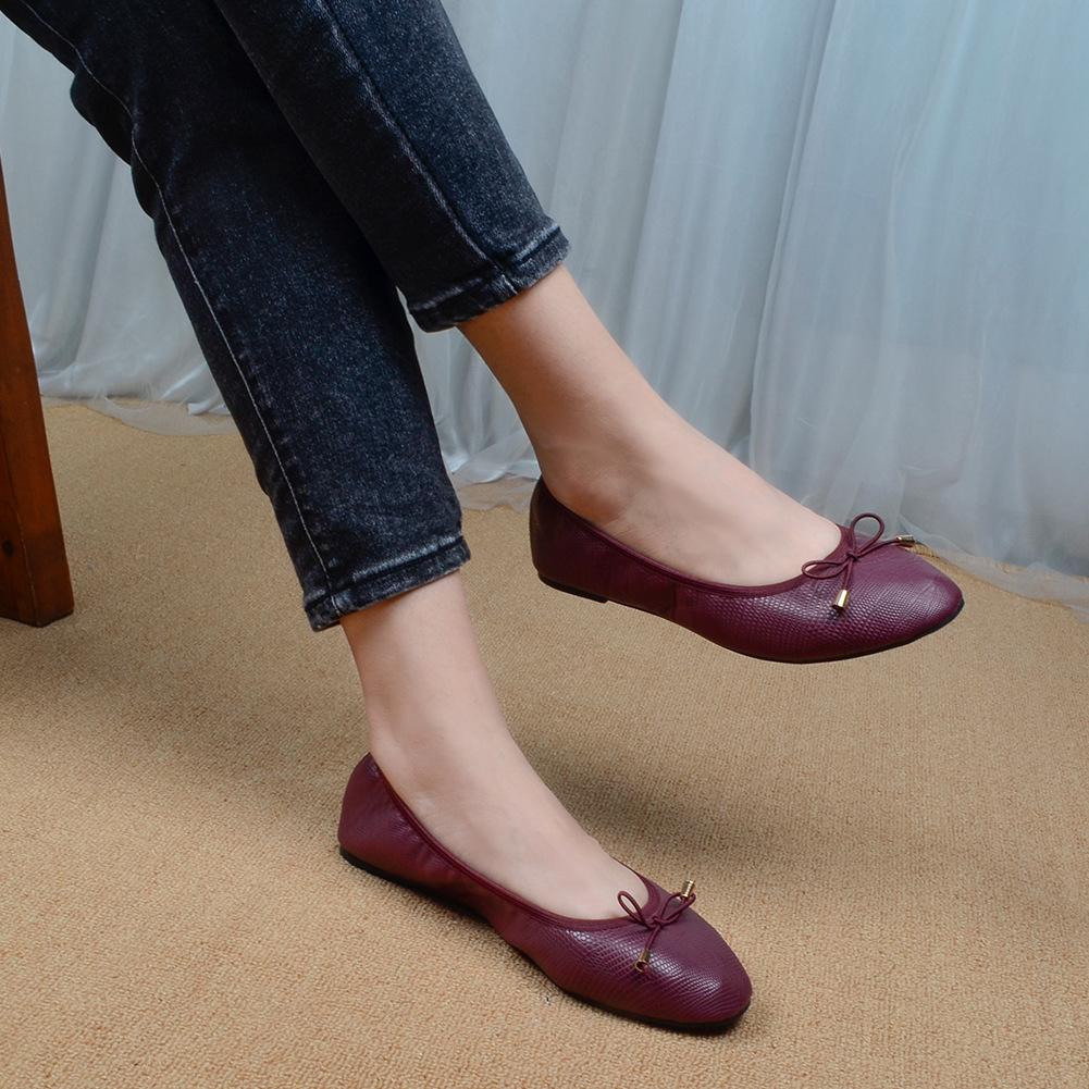 New Soft-Soled Egg Roll Shoes Black All-Match Shallow Mouth Women's Single Shoes Bow Comfortable Maternity Shoes