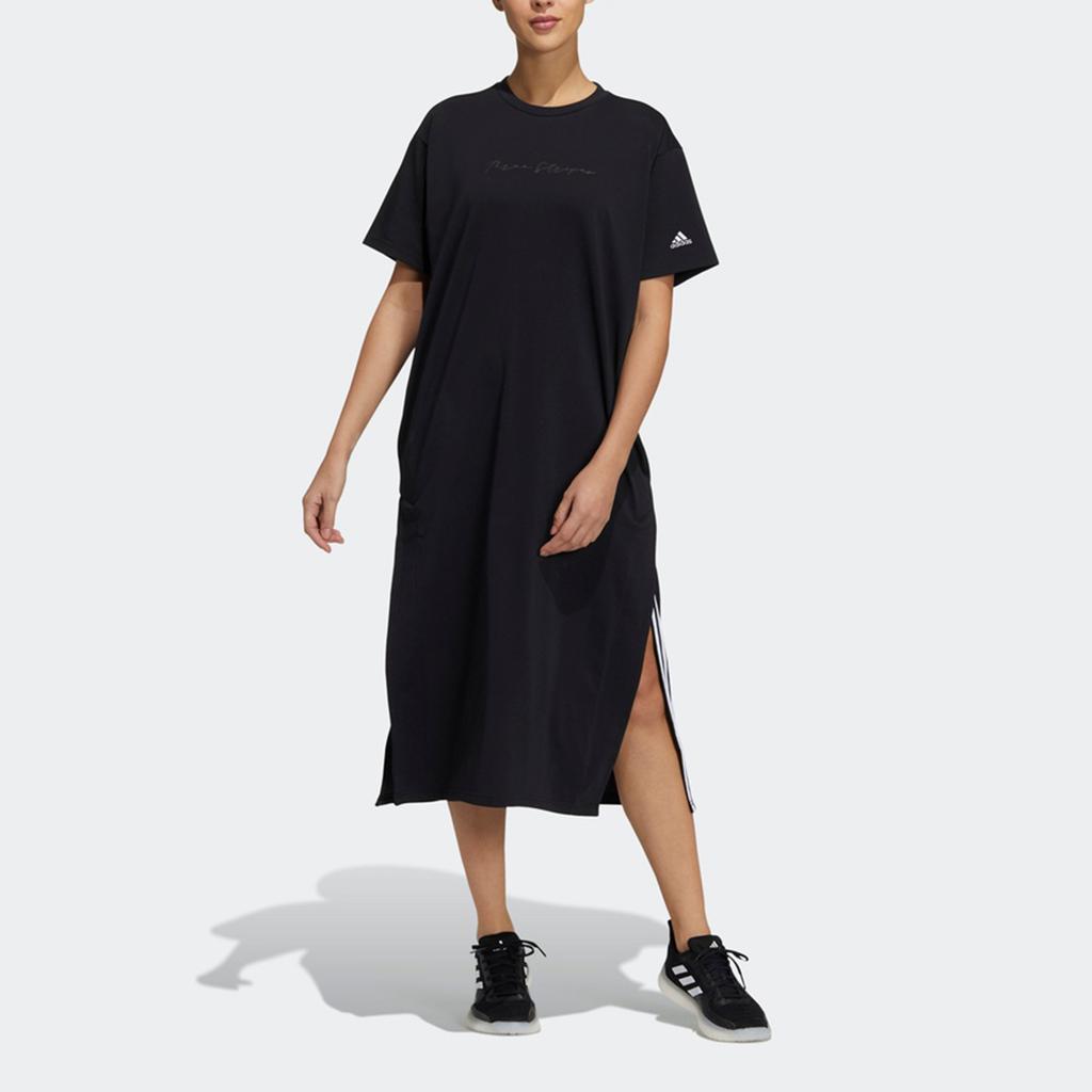 adidas W Fi Tee Dress Casual Sports Round Neck Comfortable Short Sleeve Dress Women Dresses Black GV1848