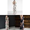 Elegant Summer Floral Print Long Sleeve Dress For Women In White Pink Green And Navy Blue