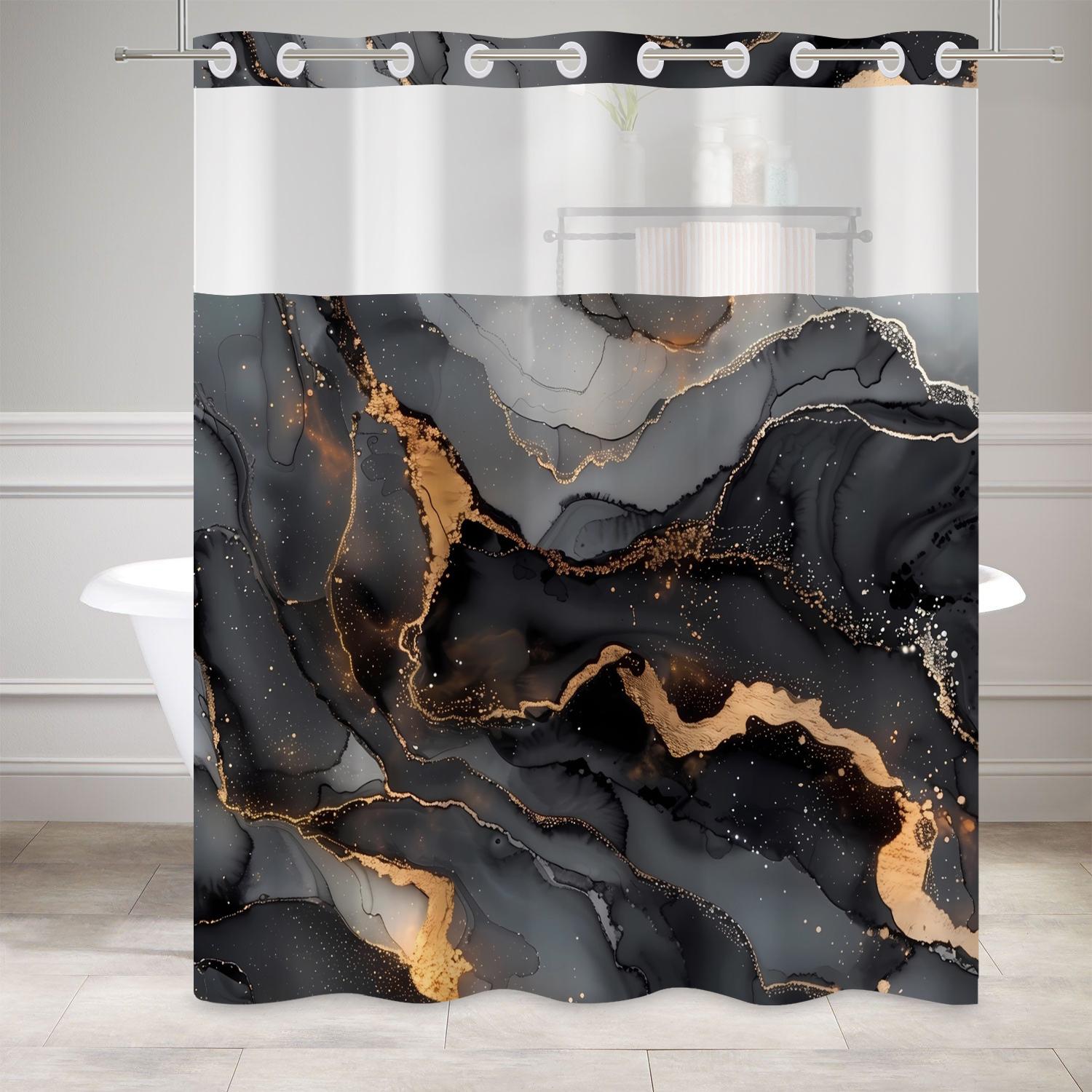 

Double Layer Waterproof Shower Curtain Marble Pattern With Inner Liner Easy Install Modern Bathroom Decor For Bathtub And Shower W60H190(CM)-1 Pcs
