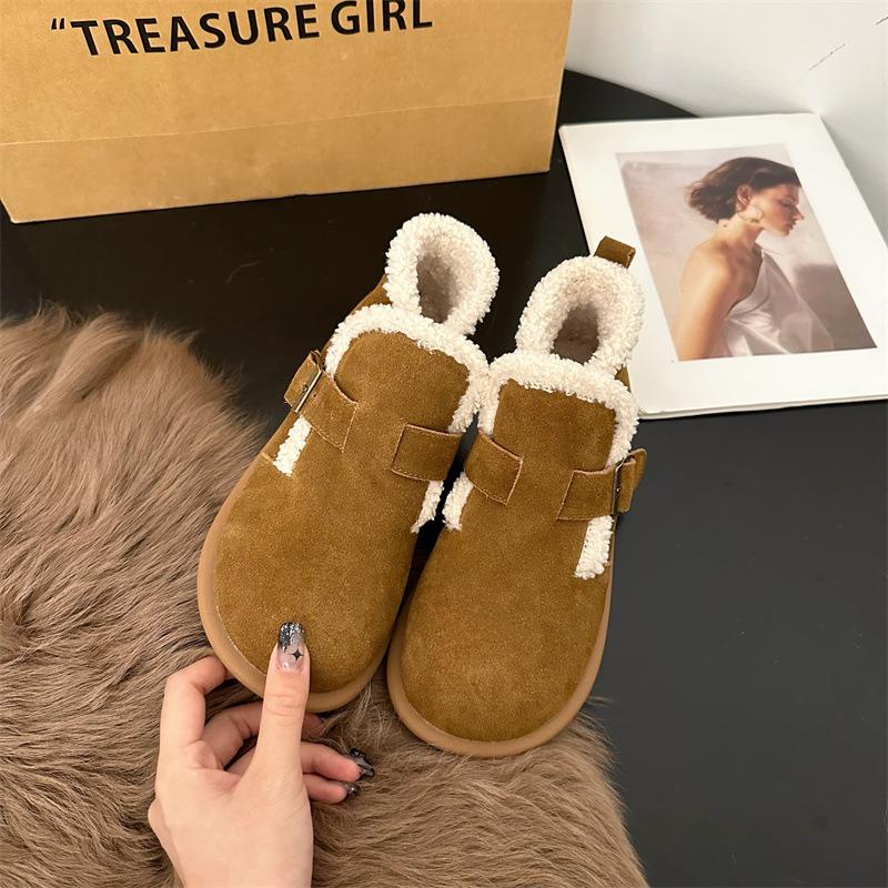 

Short boots women s velvet 2025 winter warm non-slip snow boots fluffy shoes flat big head Birkenstocks women 39 светло-коричневого