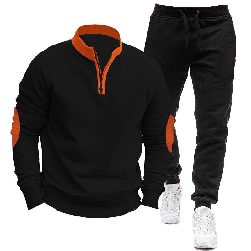 Jesienno-zimowy męski sportowy casualowy rozpinany polarowy hoodie + spodnie dresowe 2-częściowy zestaw