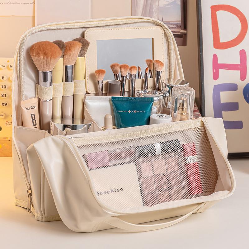 Women's Large Capacity Portable Cosmetic & Skincare Bag with Brush Holder