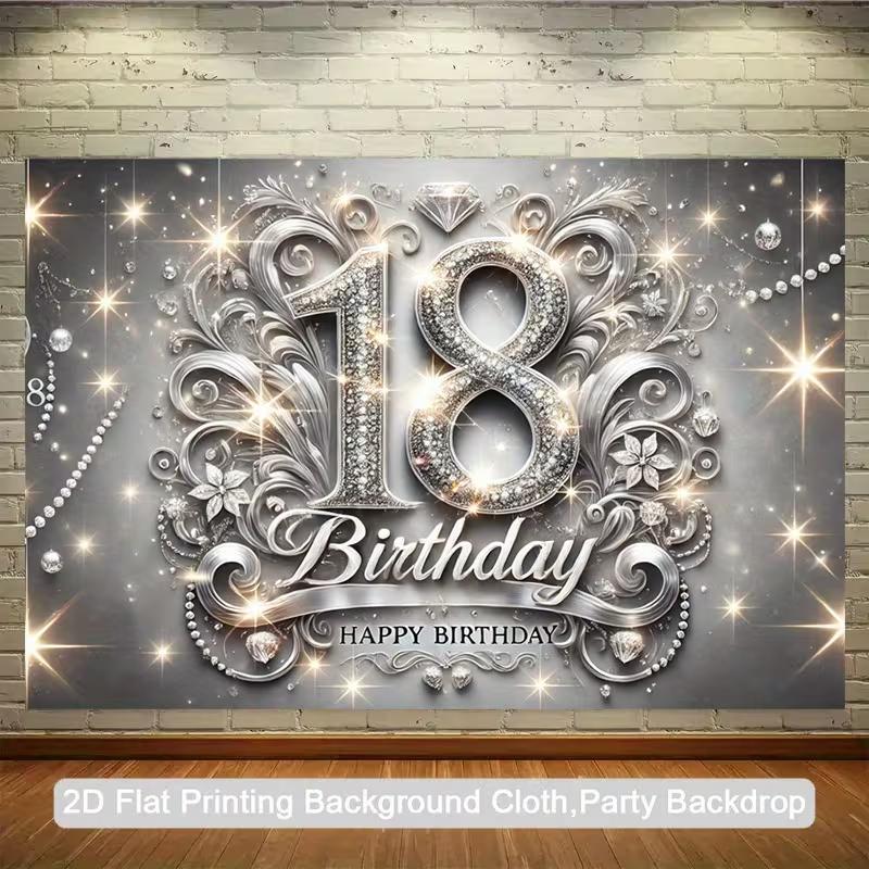 

2D Silver Diamond 18th Happy Birthday Backdrop Photography Background 47.2x31.5inch/120*80cm