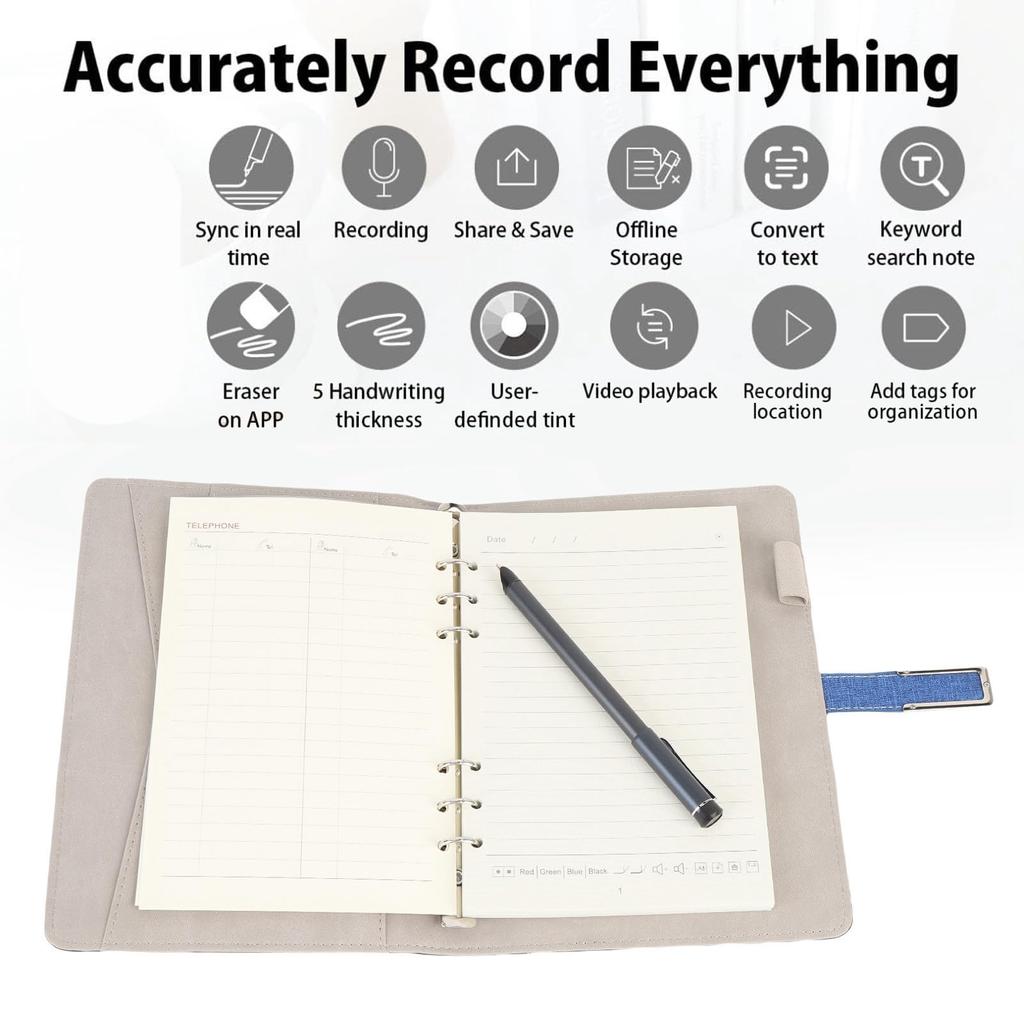 Smart Pen Notebook Digital Smart Pen with OCR Text Writing Sync with Android for Study Notes and Drawing Set, 5.0 Recognition, 360° Angle, Real-time