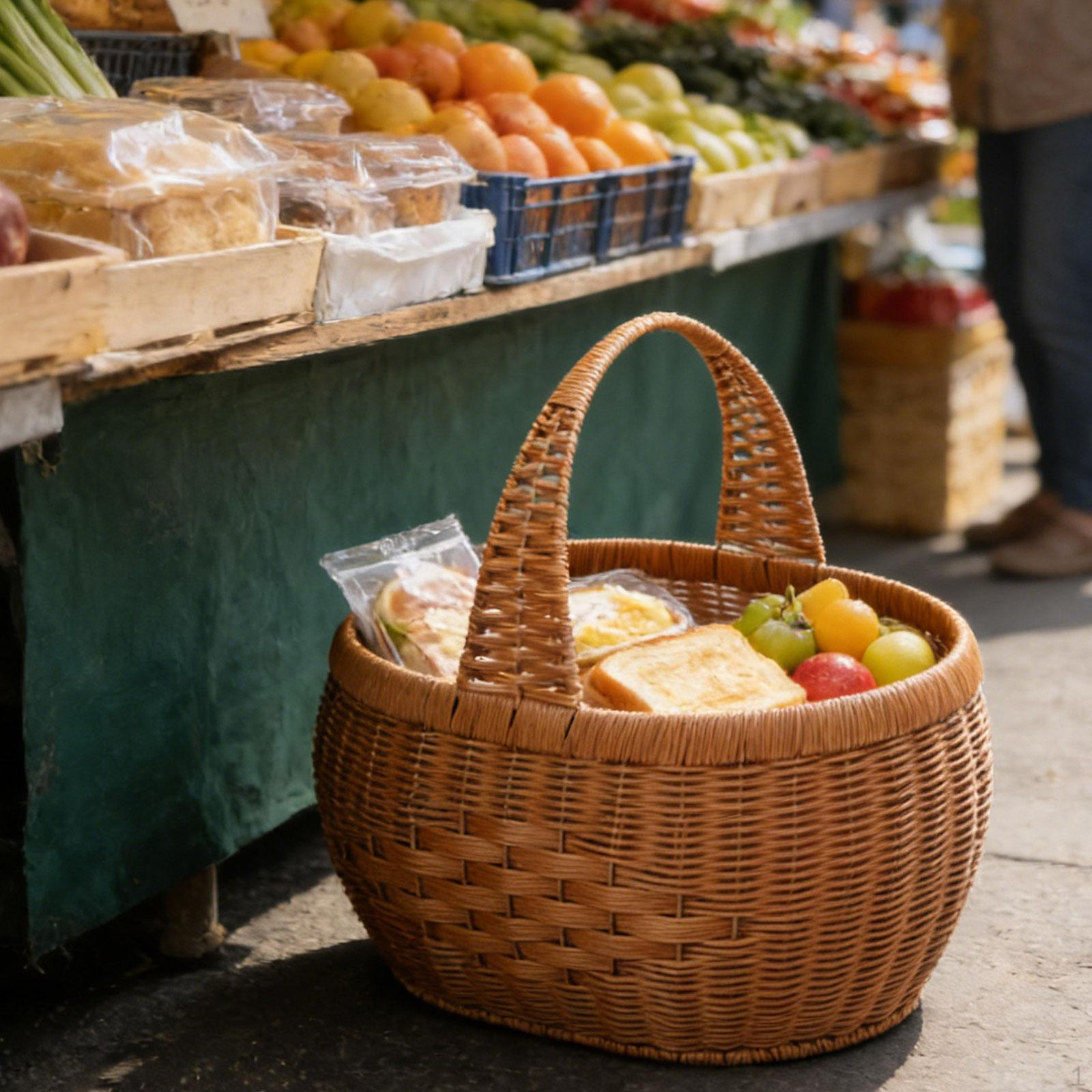 

Decorative Woven Basket with Handle, Ideal for Floral Arrangements, Shopping, Snacks And More. 34cmx27cmx19cm