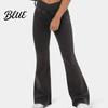 Women Casual Style Trousers High Waist Denim Pants Slightly Slim Fit Elegant Flared Jeans Pockets Cross Waistband Streetwear Comfortable
