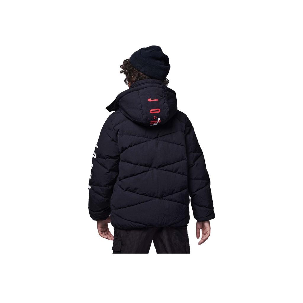 Jordan Kids Side Letter Design Detachable Hooded Casual Down Jacket Kids Outerwear Black FB1671-010