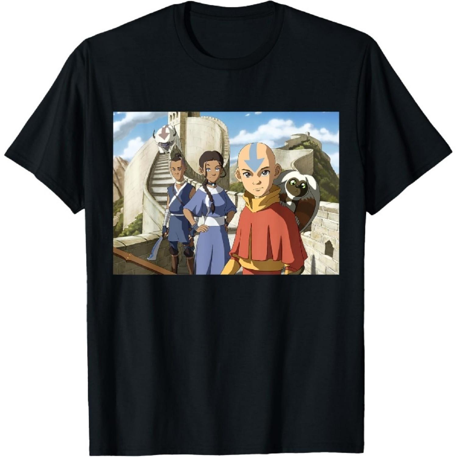 

Avatar The Last Airbender Aang And Friends Unisex Adult Black Cartoon T-Shirt S