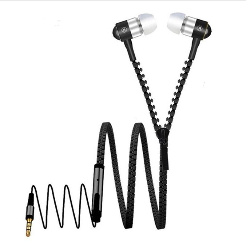 3.5mm In-Ear Zip Zipper STEREO Hands Free Headphones Headset +Mic Earphones Cool