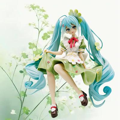 14cm Cute Four Leaf Clover Flower Fairy Miku Figure Anime Proportional Humanoid  Model Toy Gift Collection Ornaments PVC