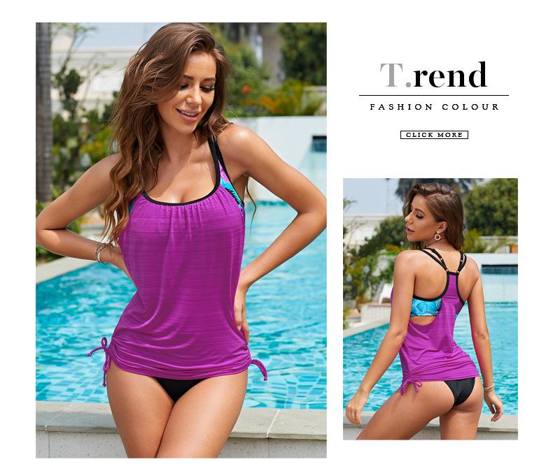 Sleeveless Solid Color Split Tankini - Women's Sexy Summer Beach Swimsuit Set