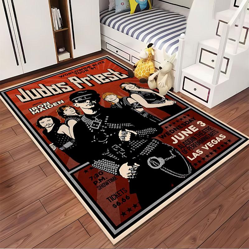 Judas Priest Tour Poster Carpet suitable as a non-slip mat for the living room or bedroom sofa