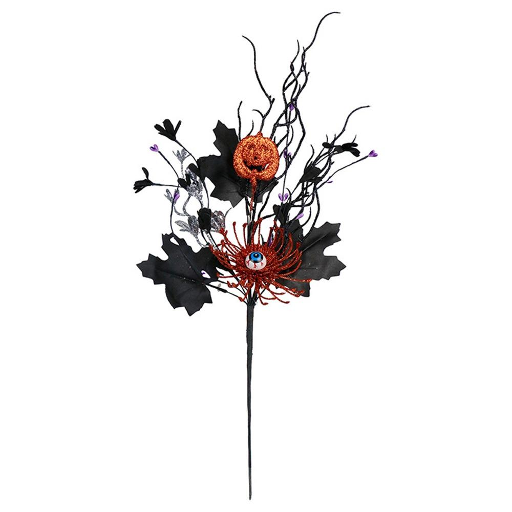 Black Halloween Decorations DIY Accessories Artificial Pumpkin Maple Branches Props Halloween Halloween Pumpkin Flower Stem