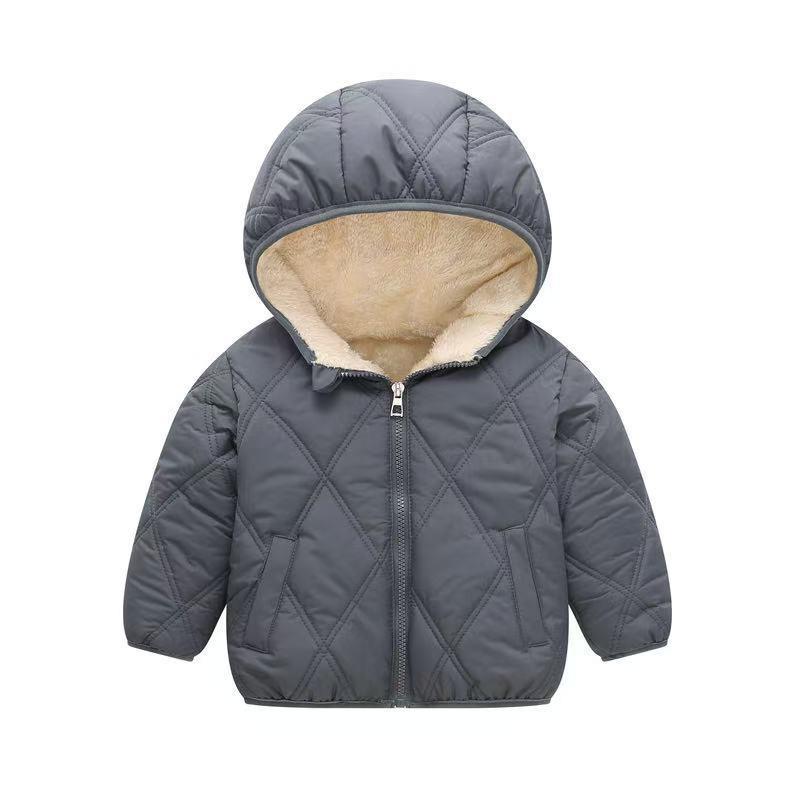 Kids Winter Warm Hooded Cotton Padded Jacket Girls Boys 90-130cm Soft Fleece Lined Duck Down Fill