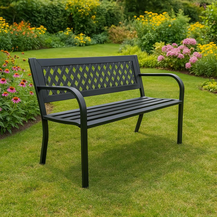 Gartenbank, Metall, Parkbank, Schwarz, Friedhofsstil, mit Rückenlehne, Stabil, GoGarden