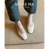 Super soft sheepskin~ French cool single shoes women's square head hollow hole shoes retro shallow mouth hollow breathable Mary Jane shoes