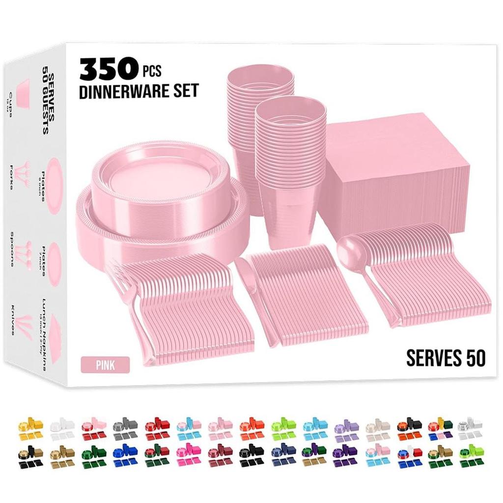 Disposable Solid Color Party Tableware Set - Plates and Cups for Birthday Celebrations
