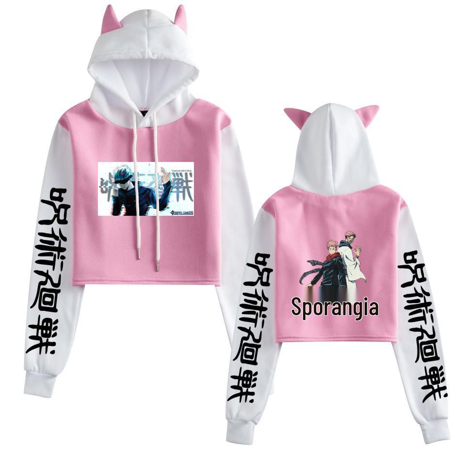 Felpa Crop Top Jujutsu Kaisen 2021 Gojo Satoru con Orecchie da Gatto e Design Color Block