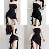 Polyester Slim Fit Black Short Dress With Offshoulder And 3d Pattern For Summer 2024