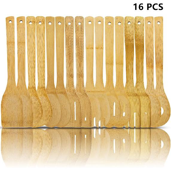 DEAYOU 16 PCS Bamboo Wood Spoons Set, Cooking Utensils for Cookware, Wok, Everyday Use, Mothers Day Gifts, Housewarming Gifts