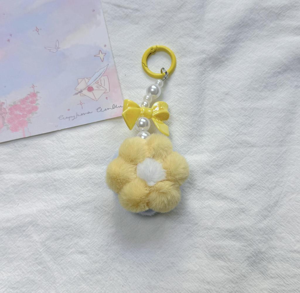 Cute Plush Flower Pom Pom Keychains - Charms for Backpacks and Bags