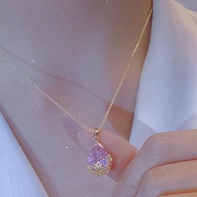 Water Drop Cubic Zirconia Crystal Women's Necklace Simple and Elegant Female Accessories Gift Wedding Jewelry