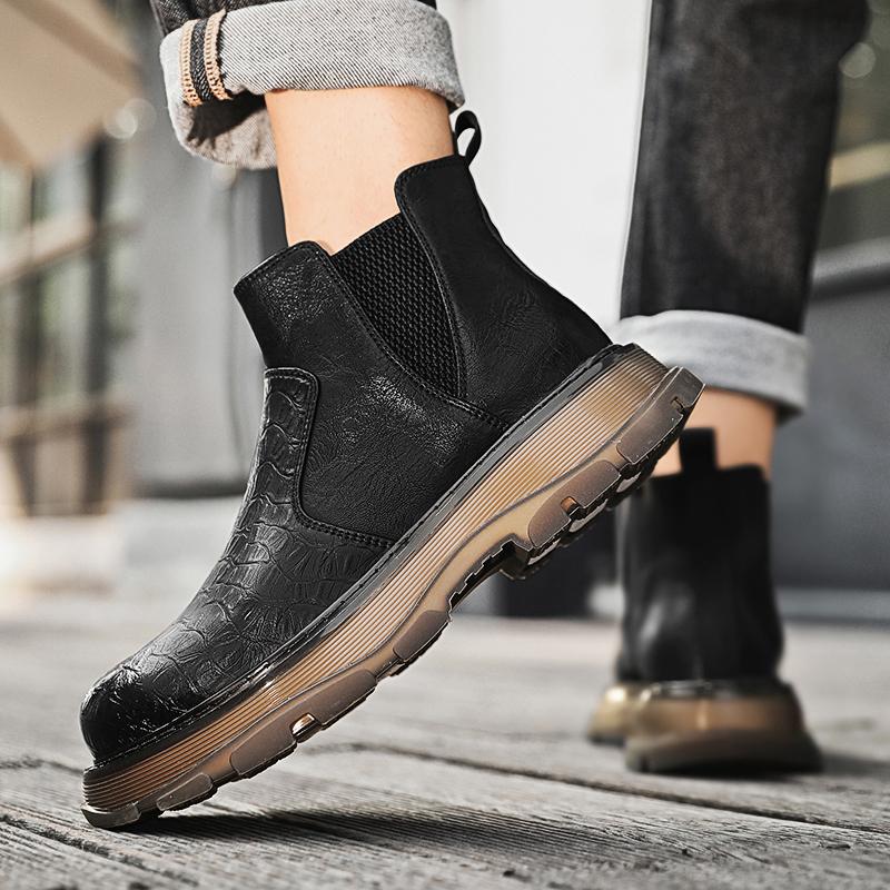 Fashion2024 New Black Leather Boots for Men Winter Boots Men Waterproof Lace Up Short Ankle Boots Men Hiking Boots Bottes Pour Hommes