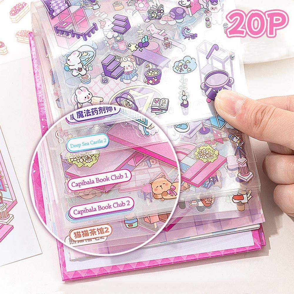 New PET Miniature Scene Collection Visual Stacking Cartoon 3D Pocket Cabin Scene Stickers DIY 3D Landscape Sticker Book