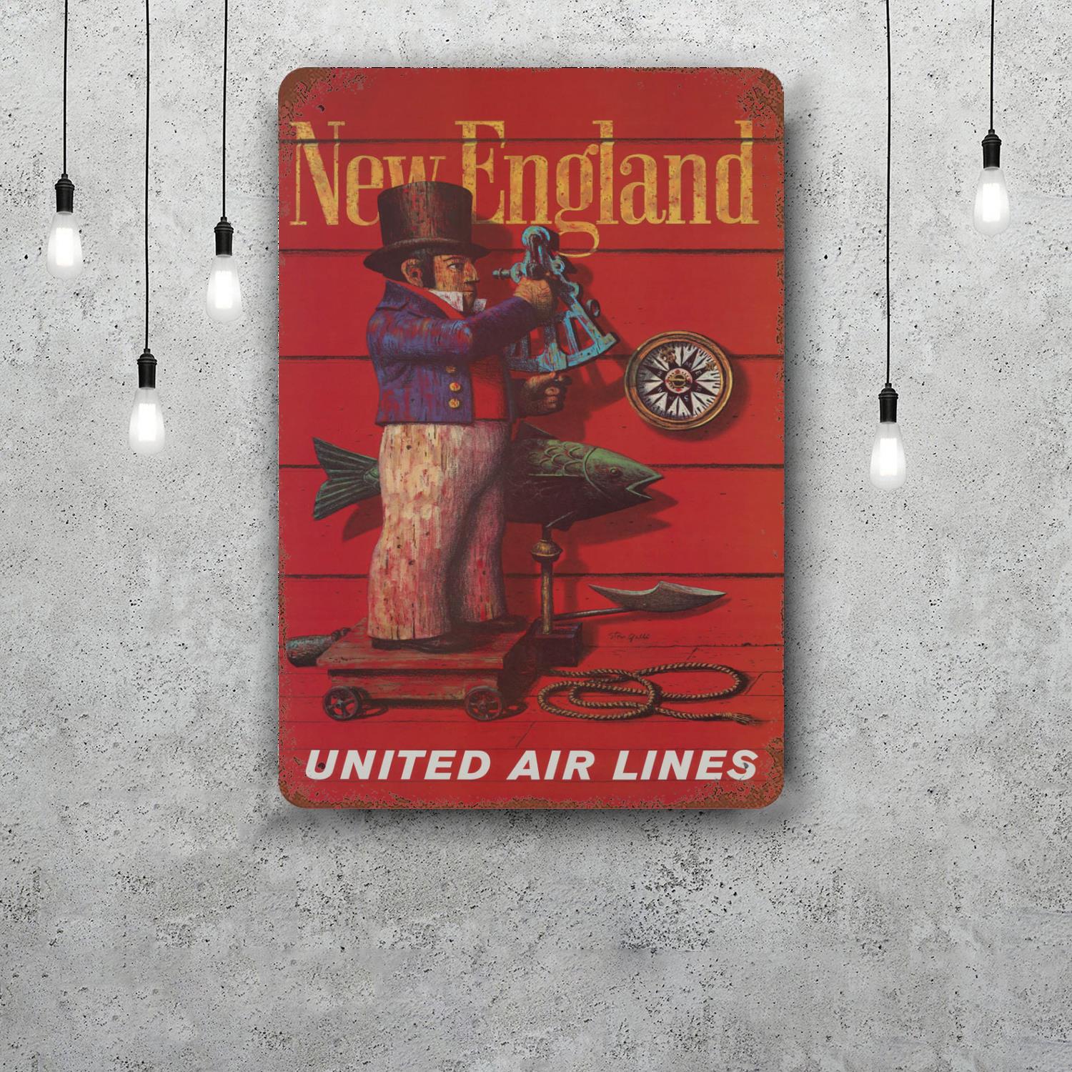 

new england Retro Vintage Tin Sign Poster Decorative Plaque Metal Plate Wall Decor 20x30cm（7.8x11.8inch）