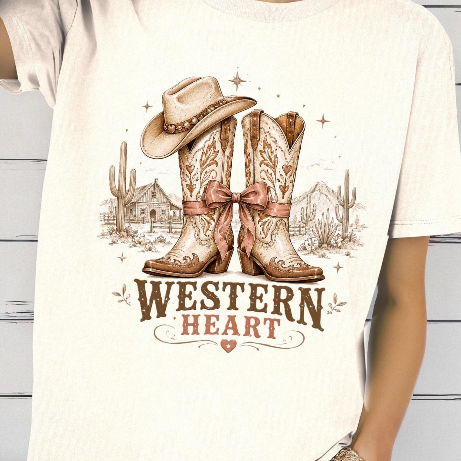 Western HearT shirt, Cowgirl Boots Tee, Western Cowgirl Shirt, Cowboy Hat T shirt, Ranch Life Tee, Country Western Shirt S