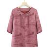 2026 Spring/Summer Embroidered Lace-up Round Neck Top for Middle-aged Women – Short Sleeve Chinese Style Shirt