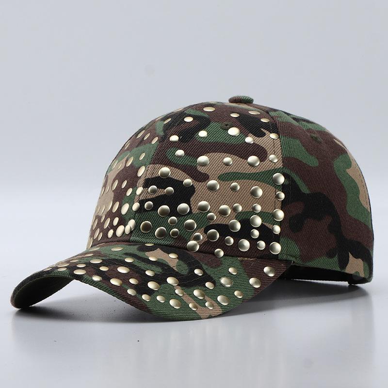 Camouflage baseball cap women's European and American fashion rivets hot diamond military training cap spot