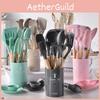 Silicone Kitchen Utensil Set With Wooden Handles For Nonstick Cookware And Heat Resistance