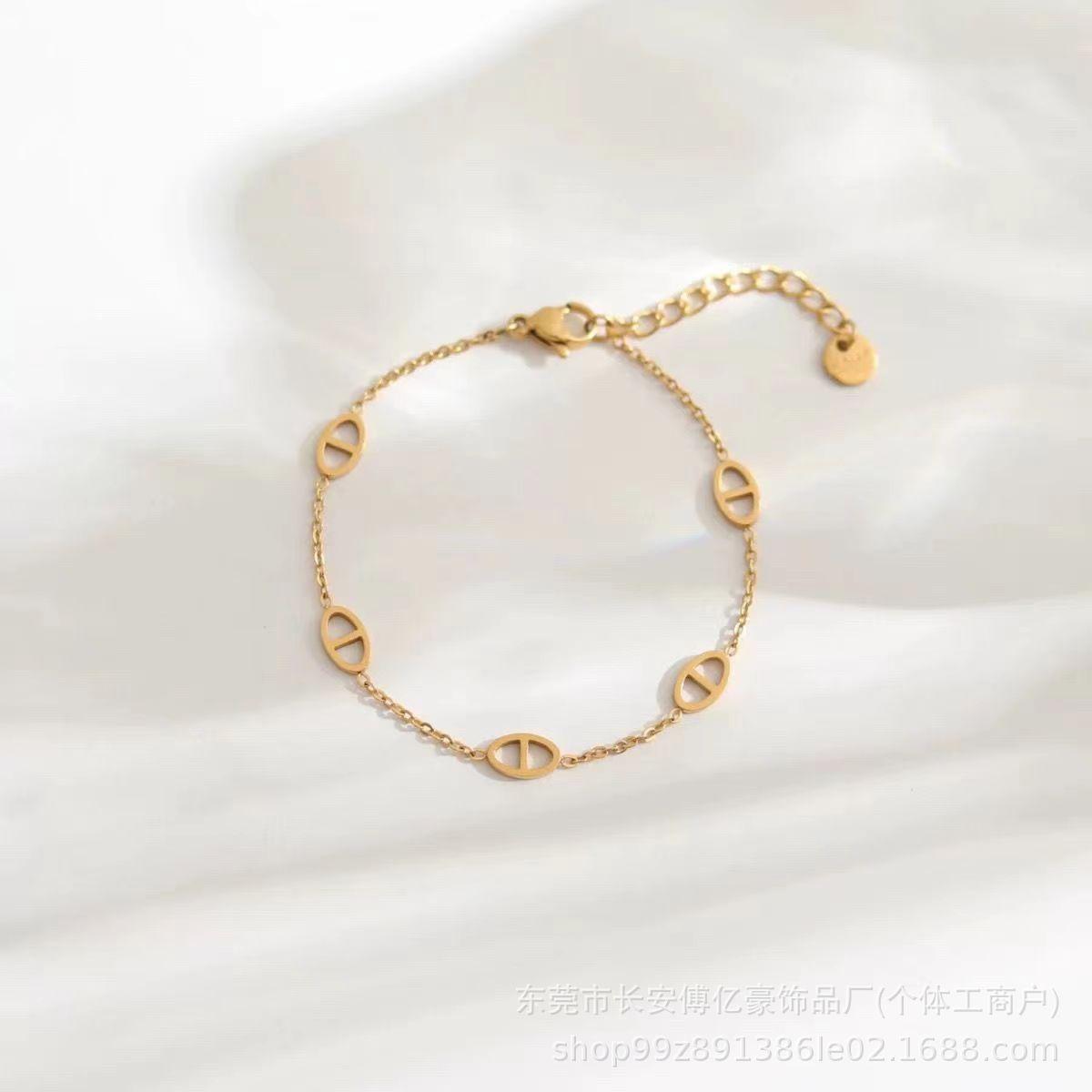 High-End Korean Style Titanium Steel Pig Nose Bracelet - Women s Fashion