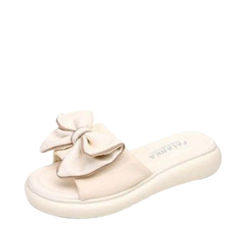 2025 New Summer Simple Flat-bottomed Bow Cool Slippers Women's Non-slip Outer Wear with Skirt Casual One-word Drag