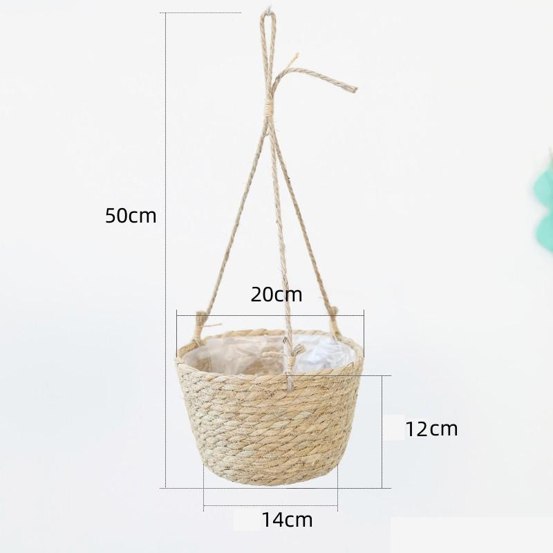 Stroh Hängender Korb Hanfseil Geflochtene Blumenkörbe Topfpflanzen Blumentöpfe