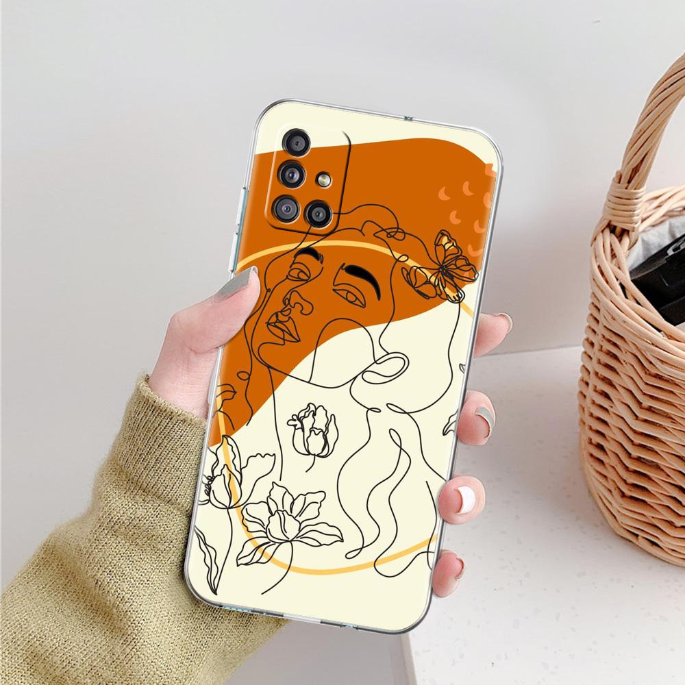 Phone Case For Samsung A15 A13 A35 A55 A51 A71 A41 A31 A21S A03S A05 A17 A23 A25 A33 A53 A73 5G A07 4G Clear Cover One Line Art