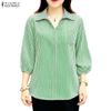ZANZEA Camicia da donna a righe larghe con colletto a punta e maniche a 3/4