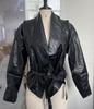 Women's Dark Brown Belted Faux Leather Trench Coat with Wide Lapel