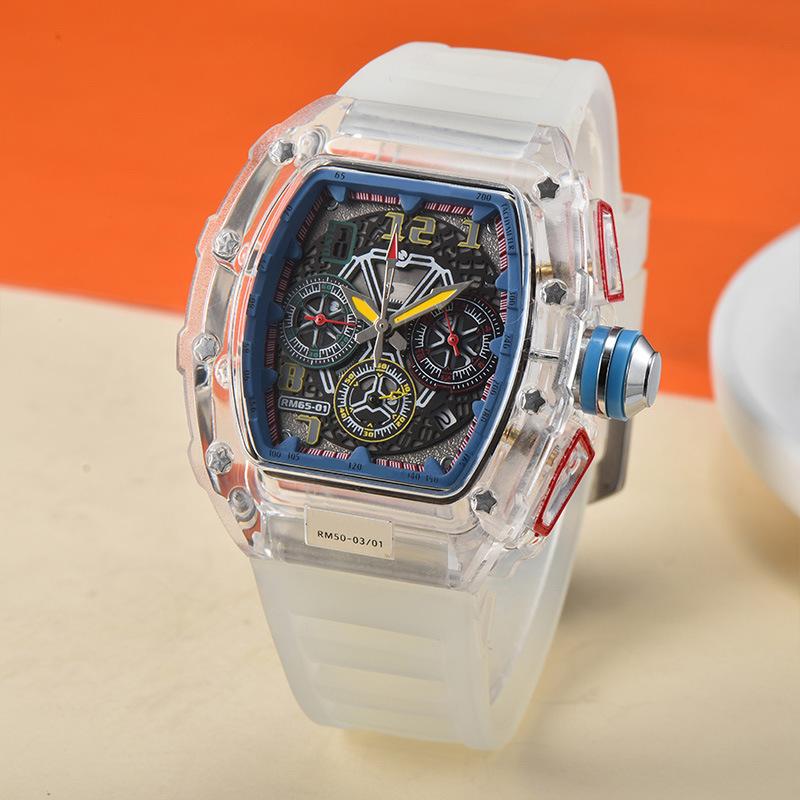 

New Leather Crystal Transparent Multifunctional Running Seconds Business Calendar Quartz Watch