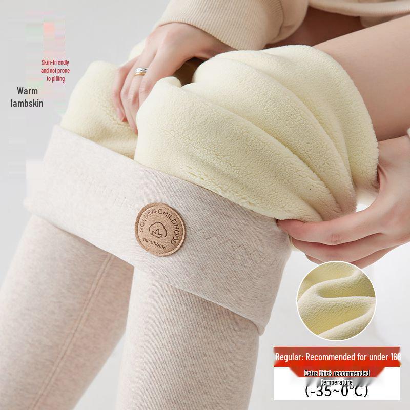 Women's Extra Thick High Waist Lambswool Leggings - Autumn/Winter Slim Fit, Plus Size, Velvet-Lined, Cotton.