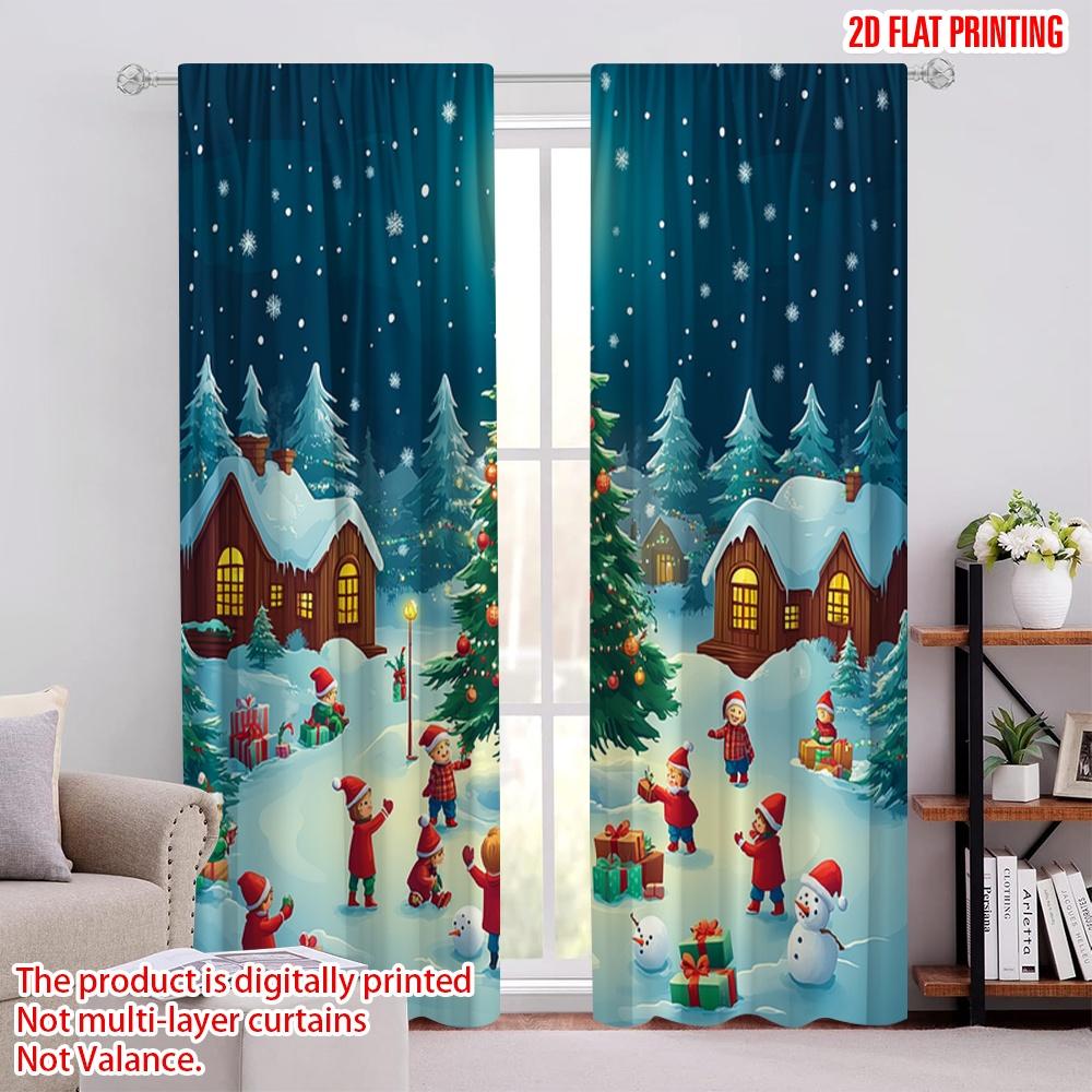 

2pcs,2D plane printing Minimalist Curtains Christmas Tree Snow Night (3) Versatile Fabric (without rod) Gifts for Bedroom & 52.50 × 116.00 cm 2 pcs