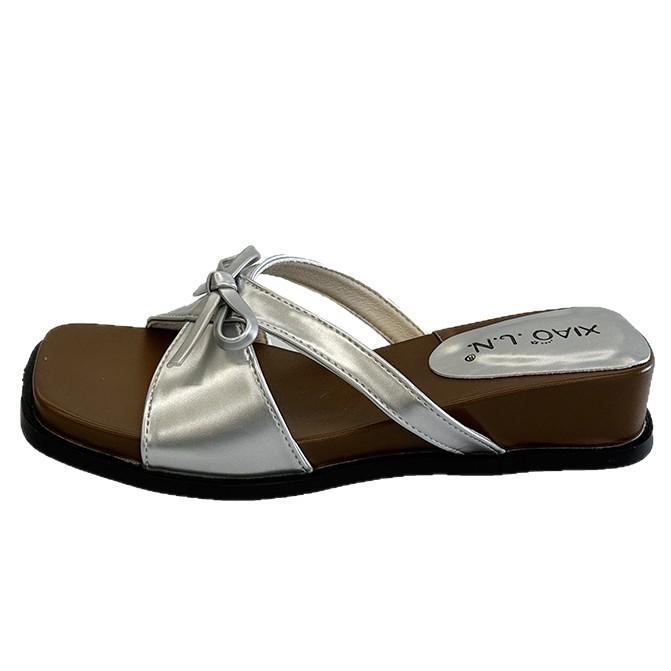 French casual cool slippers women's summer beautiful bow wear night fairy style sandals thick-soled wedge heel one-word drag